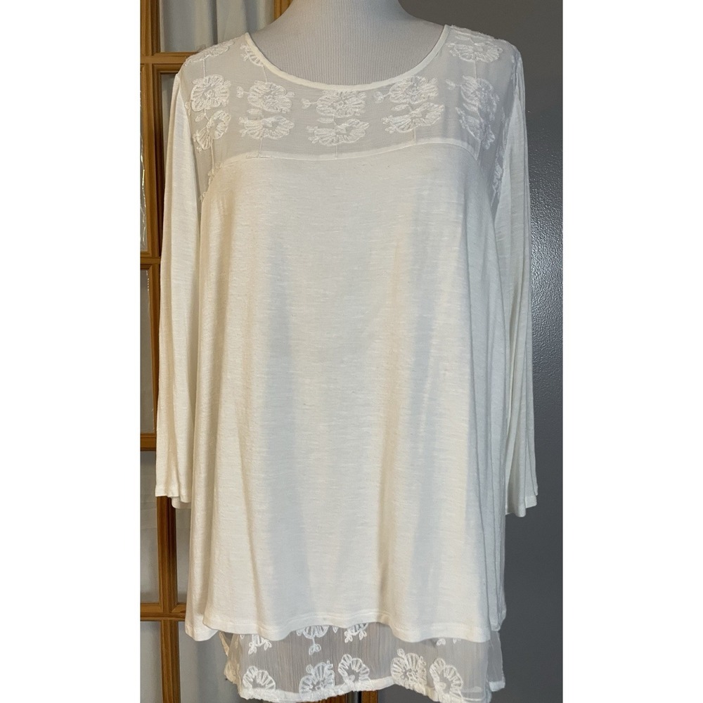 Adiva Anthropologie Embroidered Lace Blouse Sz 1X Layered Slits Peasant Coastal
